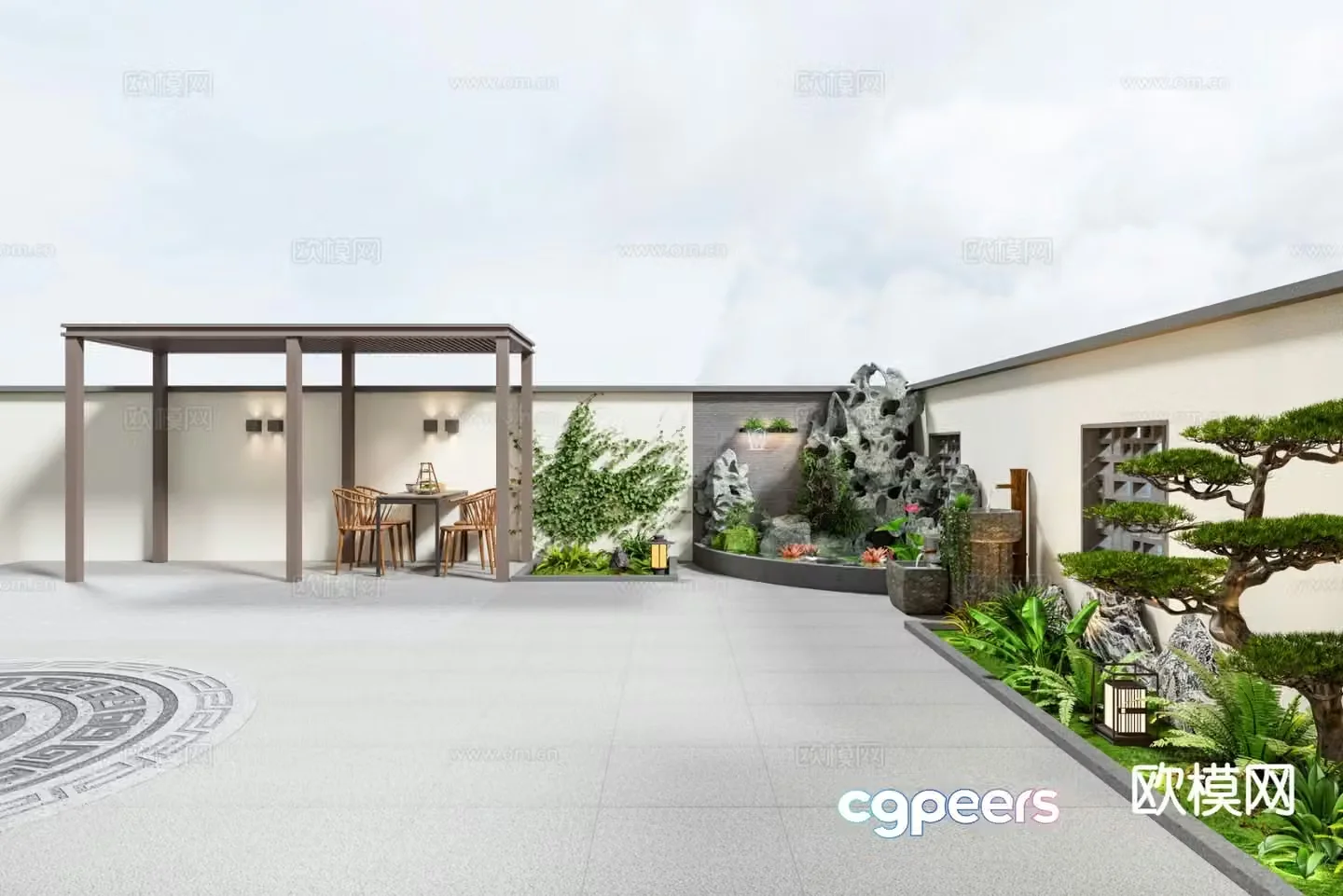 New Chinese style courtyard landscape 3D model