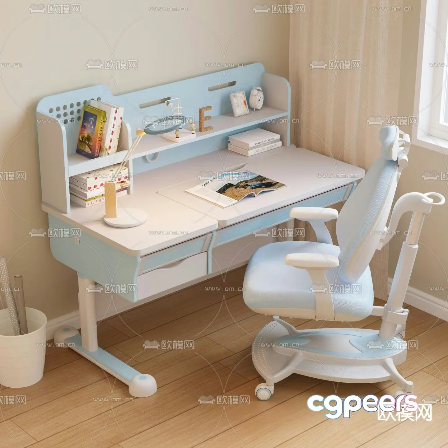 Children’s table study table lift table and chair 3d model
