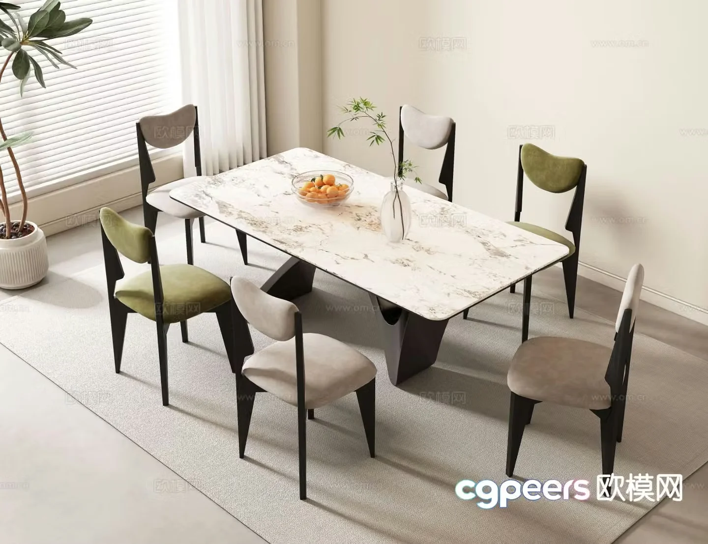 French dining table and chair 3d model