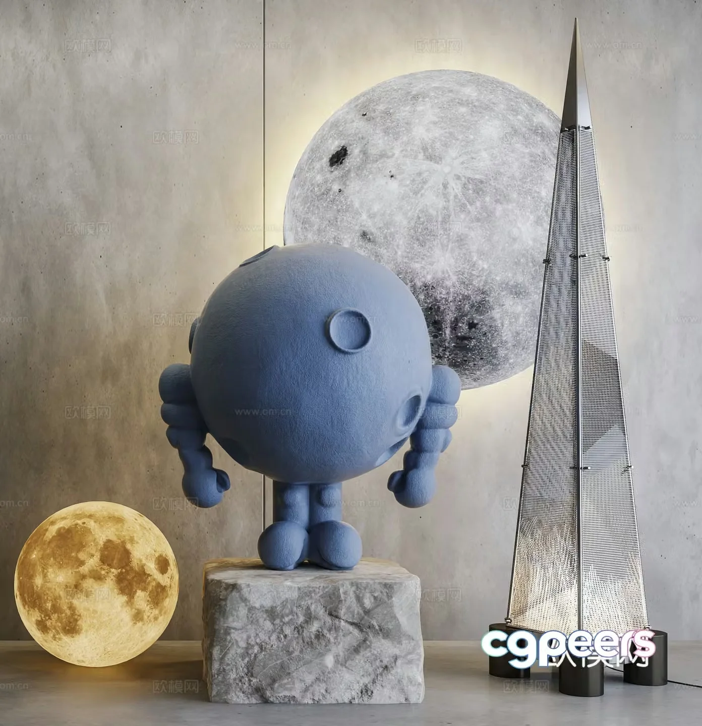 Modern moon sculpture ornament 3d model