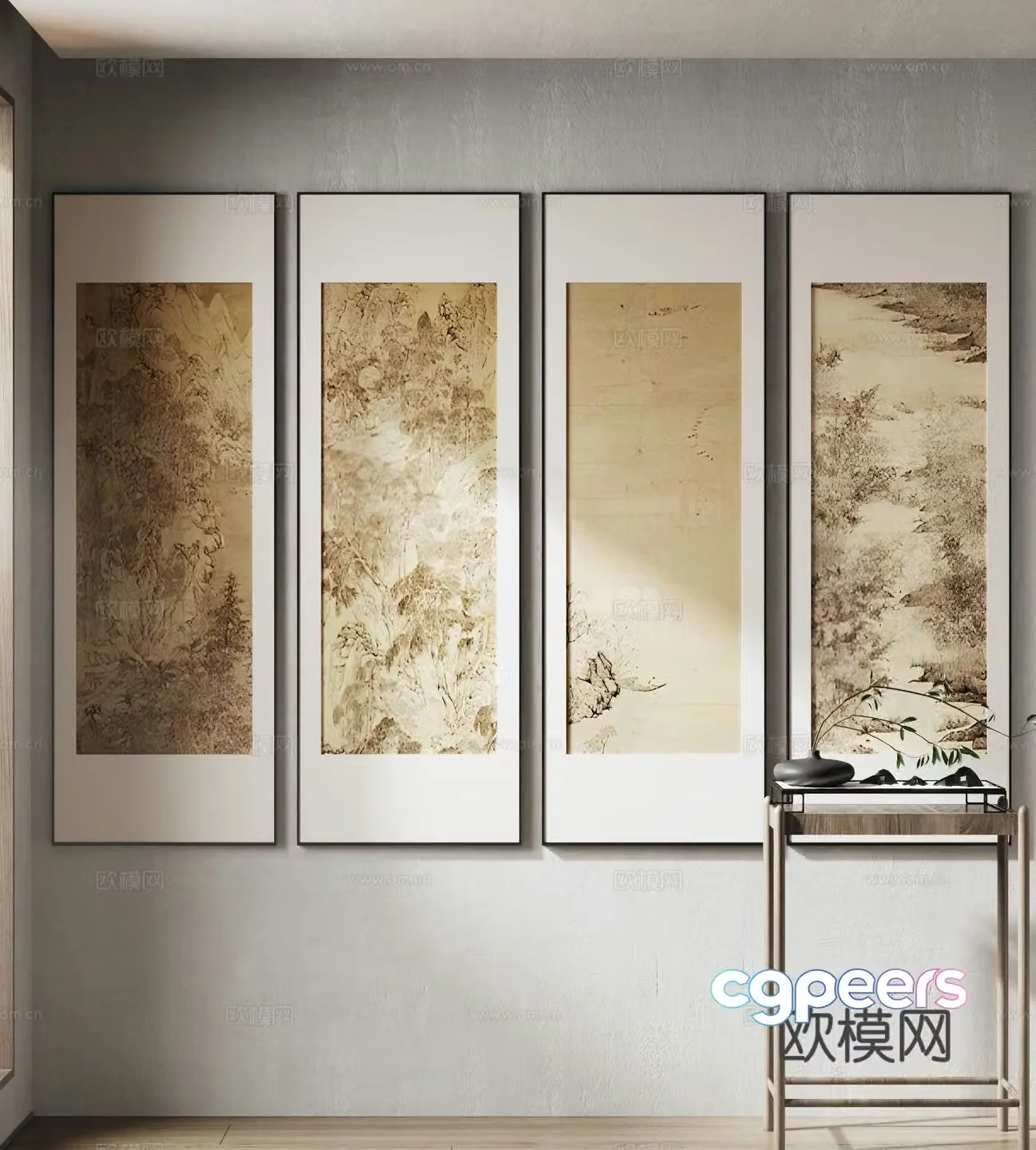 New Chinese style decorative painting landscape painting hanging painting 3D model