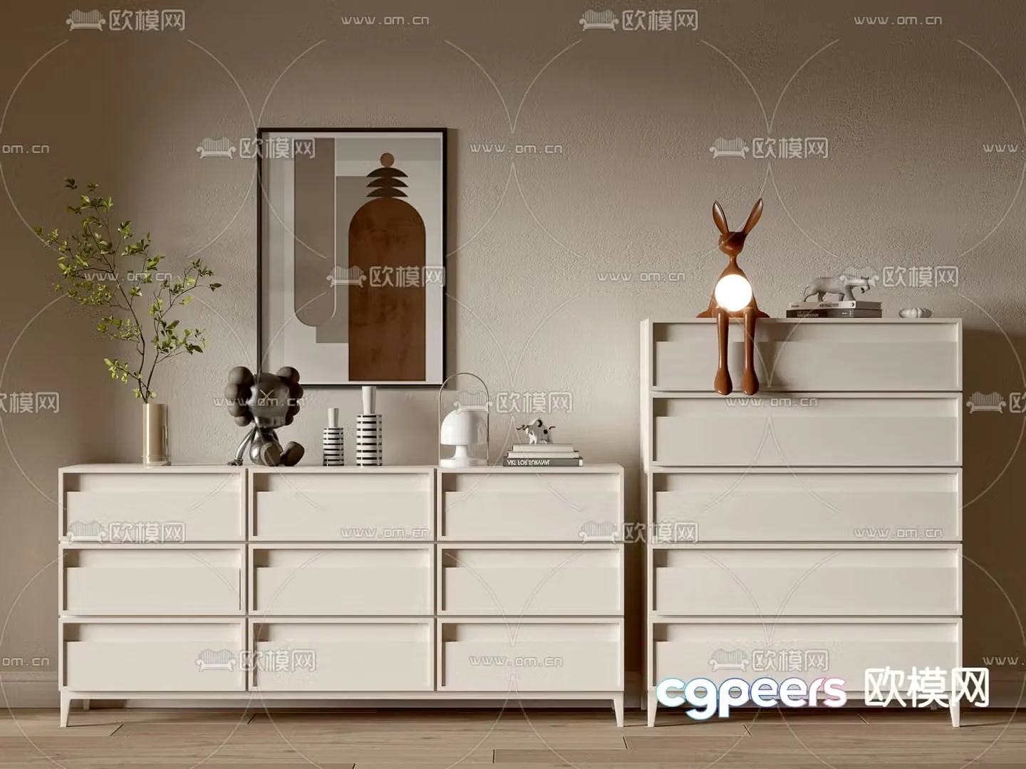 Cream style entrance cabinet drawer cabinet 3d model