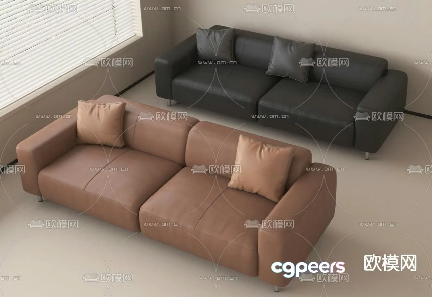 Double sofa leather sofa 3d model