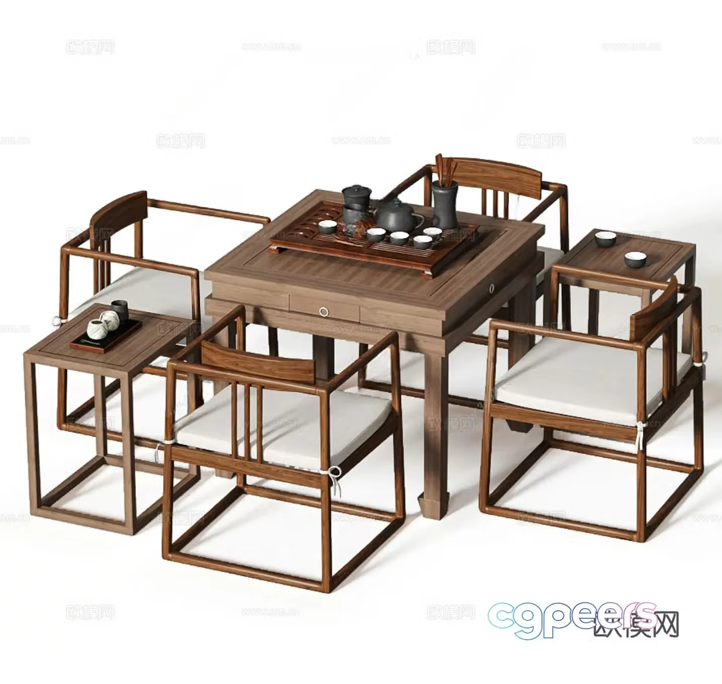 New Chinese style tea table eight immortals table and chair 3D model