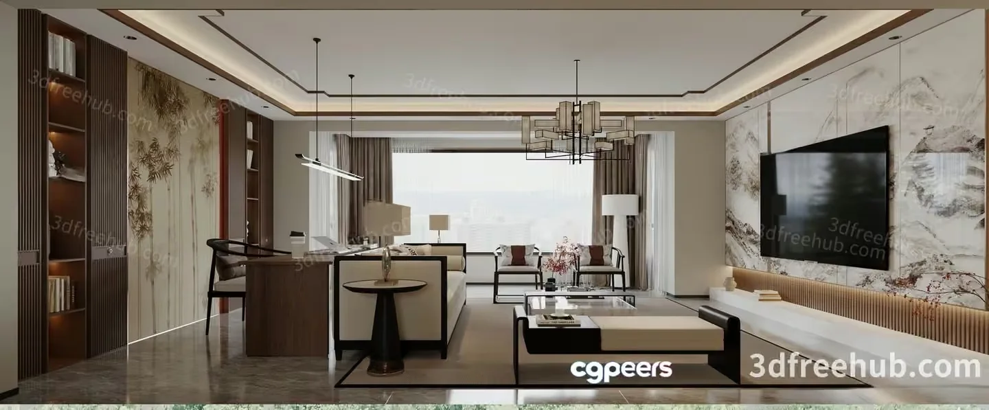 Modern Living Room 3D Model – 19288 – VRAY Render