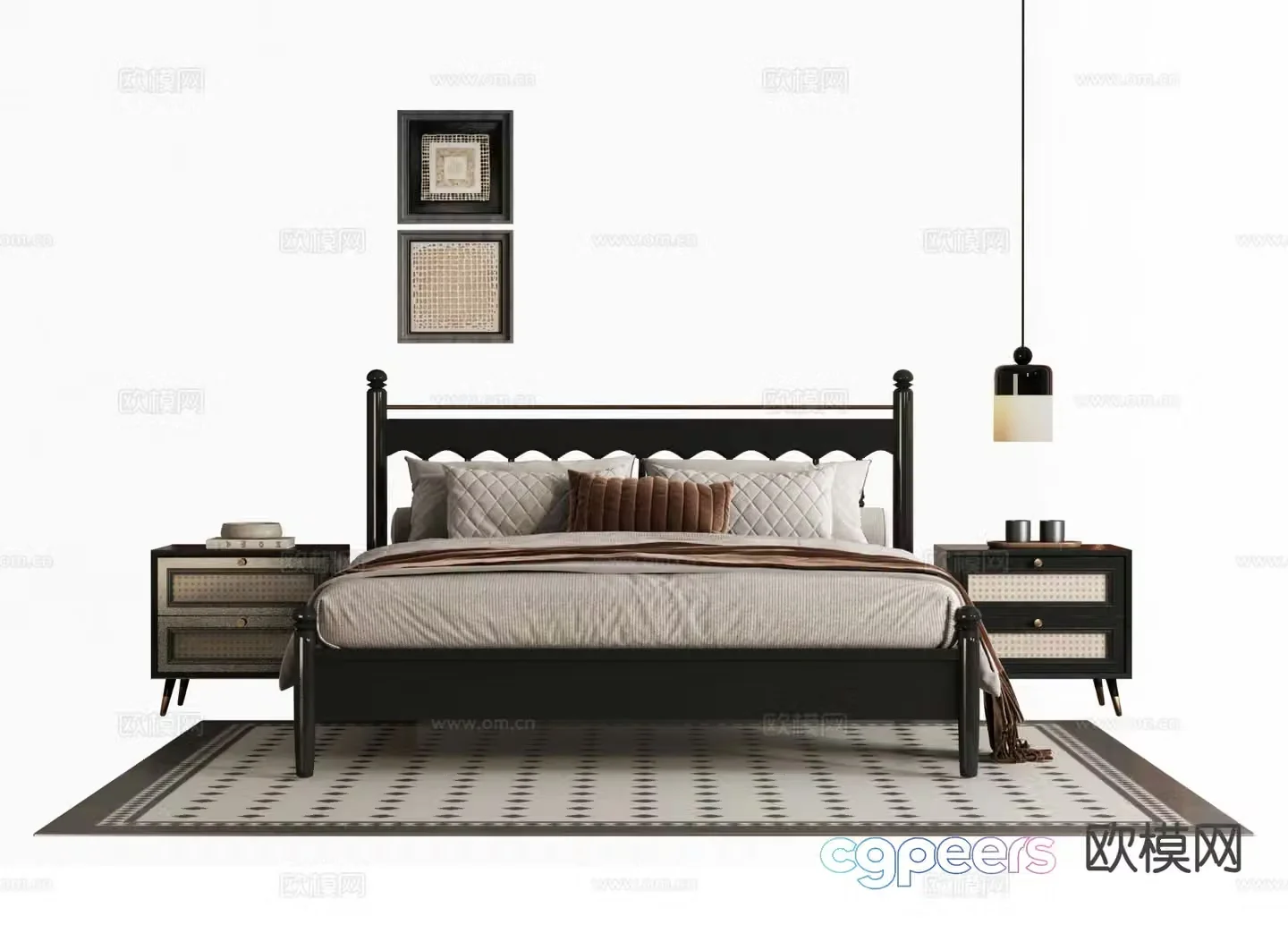 Chinese double bed 3d model