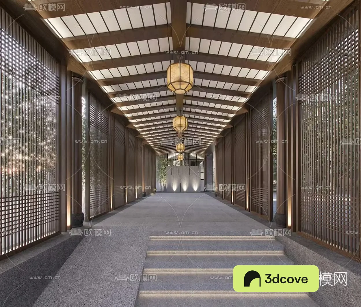 New Chinese style light luxury hotel club corridor