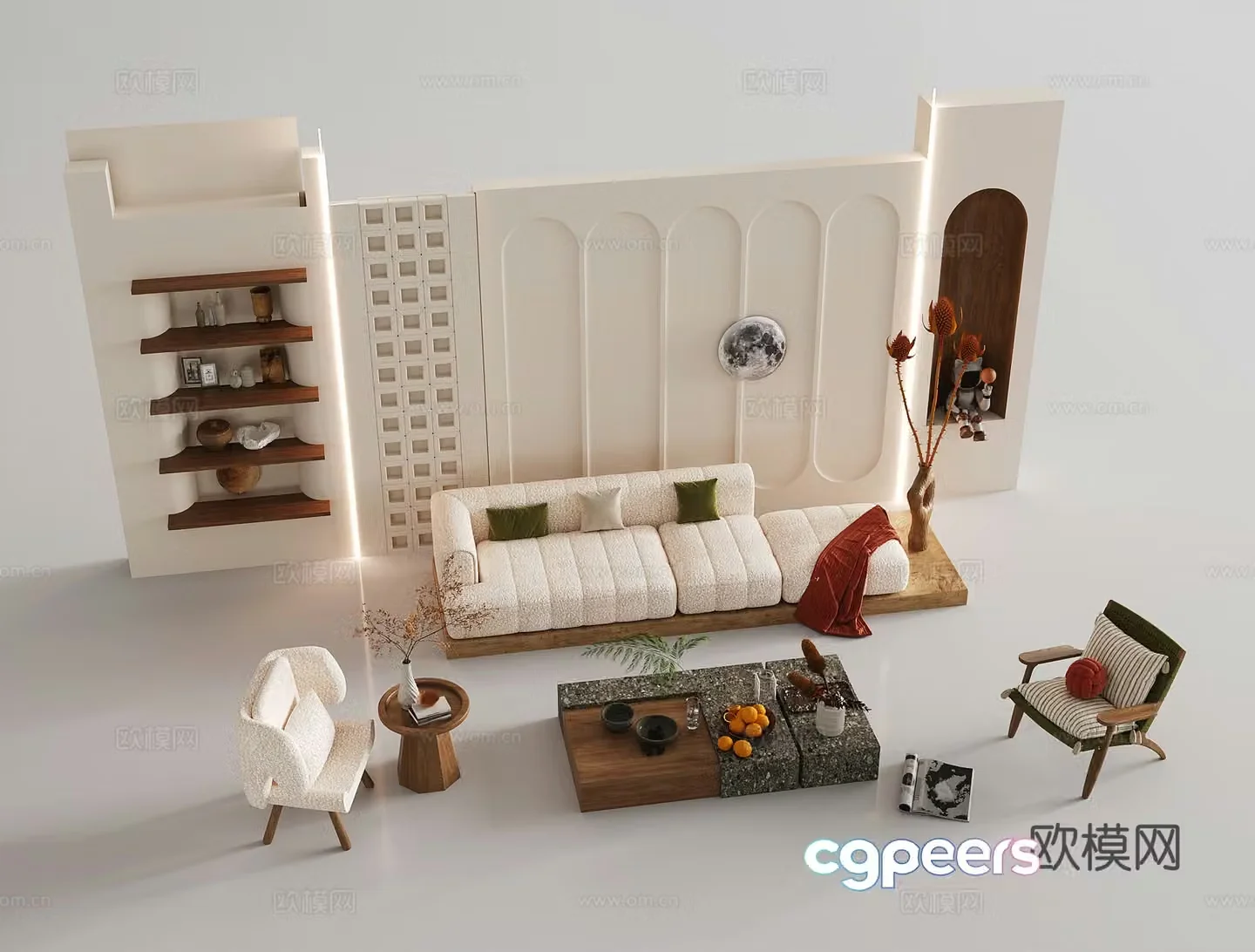 Wasabi background wall sofa coffee table combination single chair leisure chair multi-person sofa 3D model