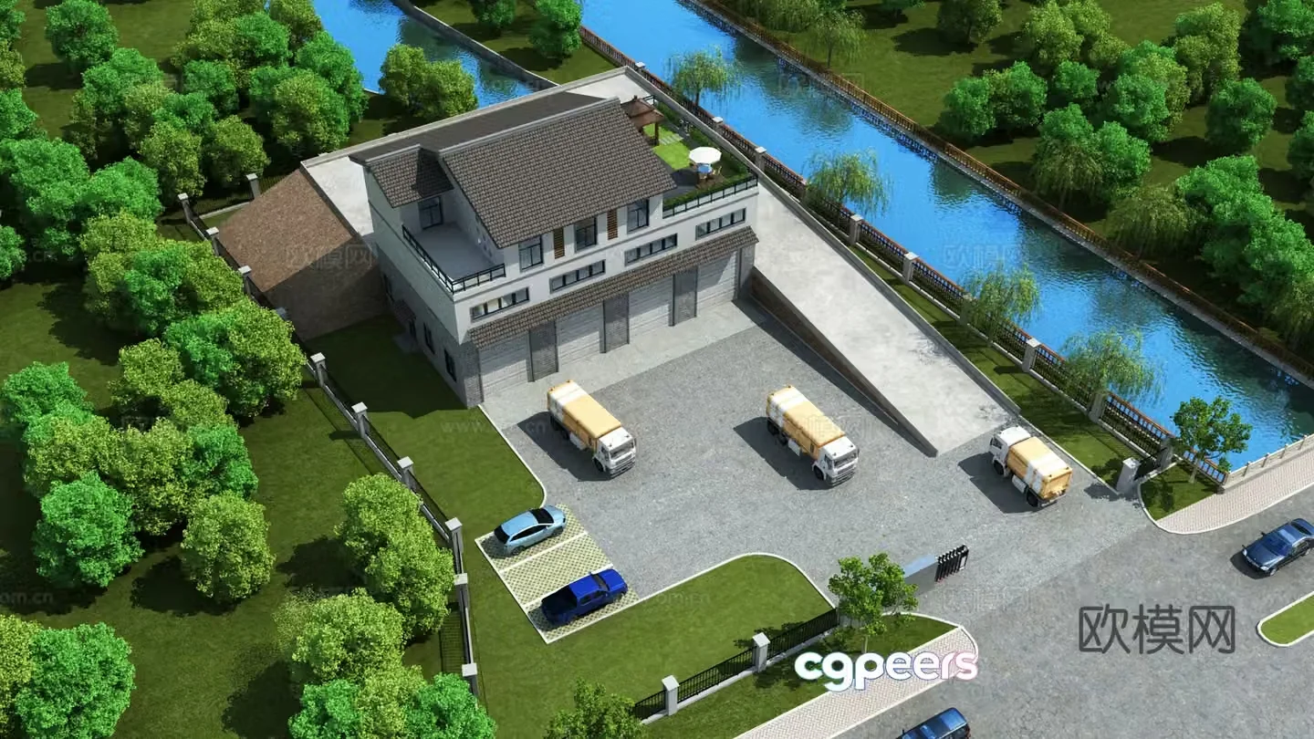 Xiuning Road Administration Garbage Station Hui style building 3D model