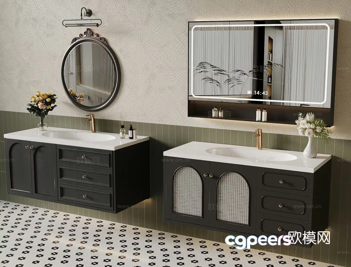 French bathroom cabinet bathroom mirror 3d model