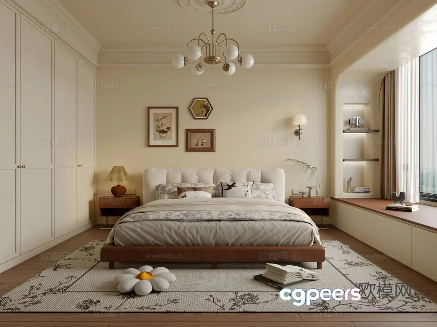 Medium style cream bedroom 3d model