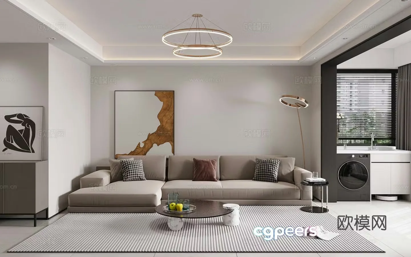 Modern living and dining room 3d model