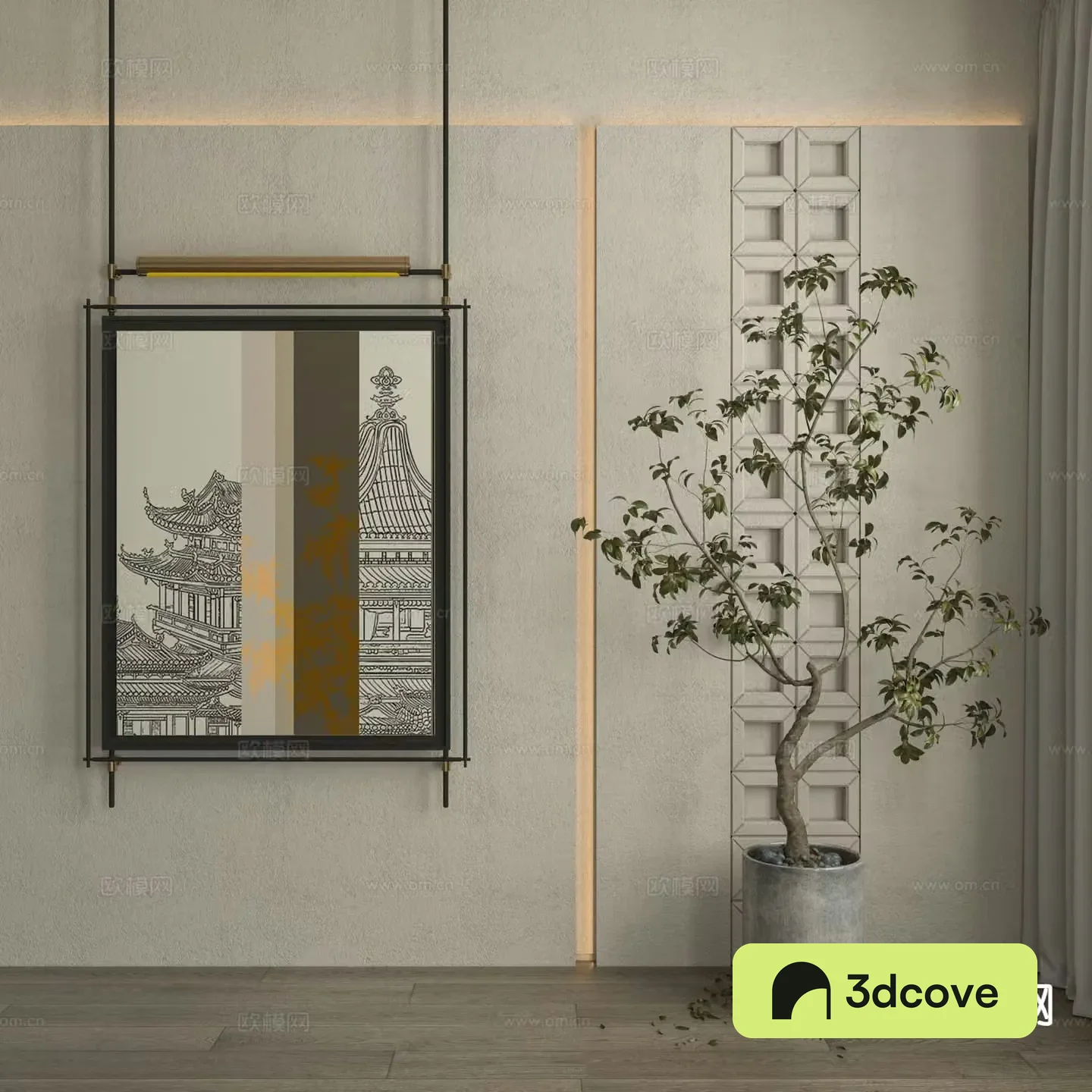 Modern decorative painting architectural painting metal pole hanging painting