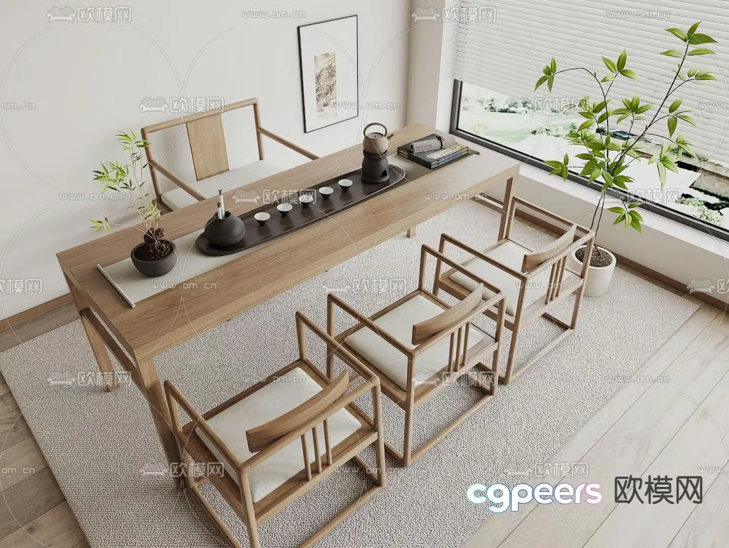 New Chinese style tea table and chairs tea table 3d model