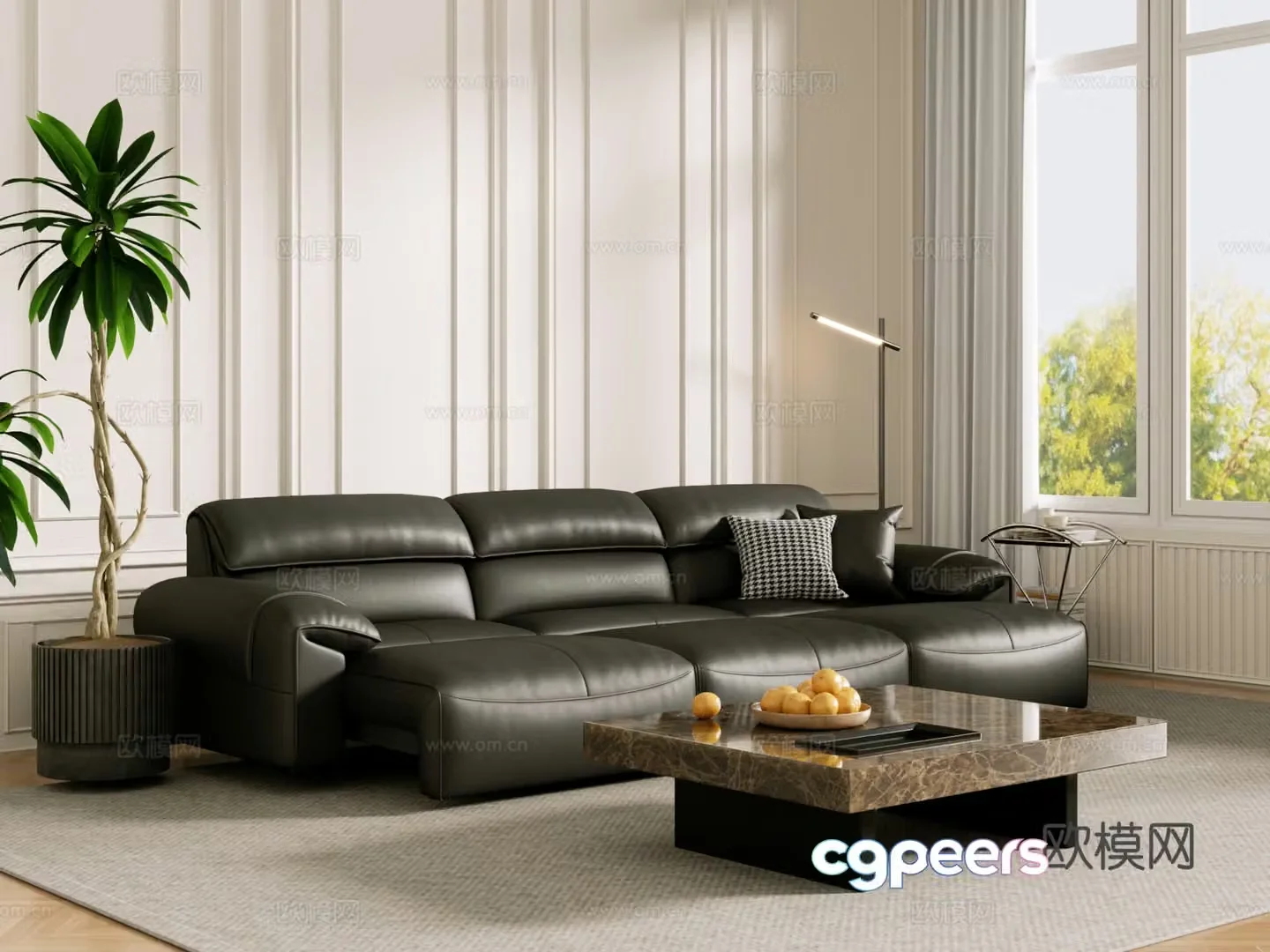 Middle-aged sofa combination coffee table carpet multi-person sofa 3D model