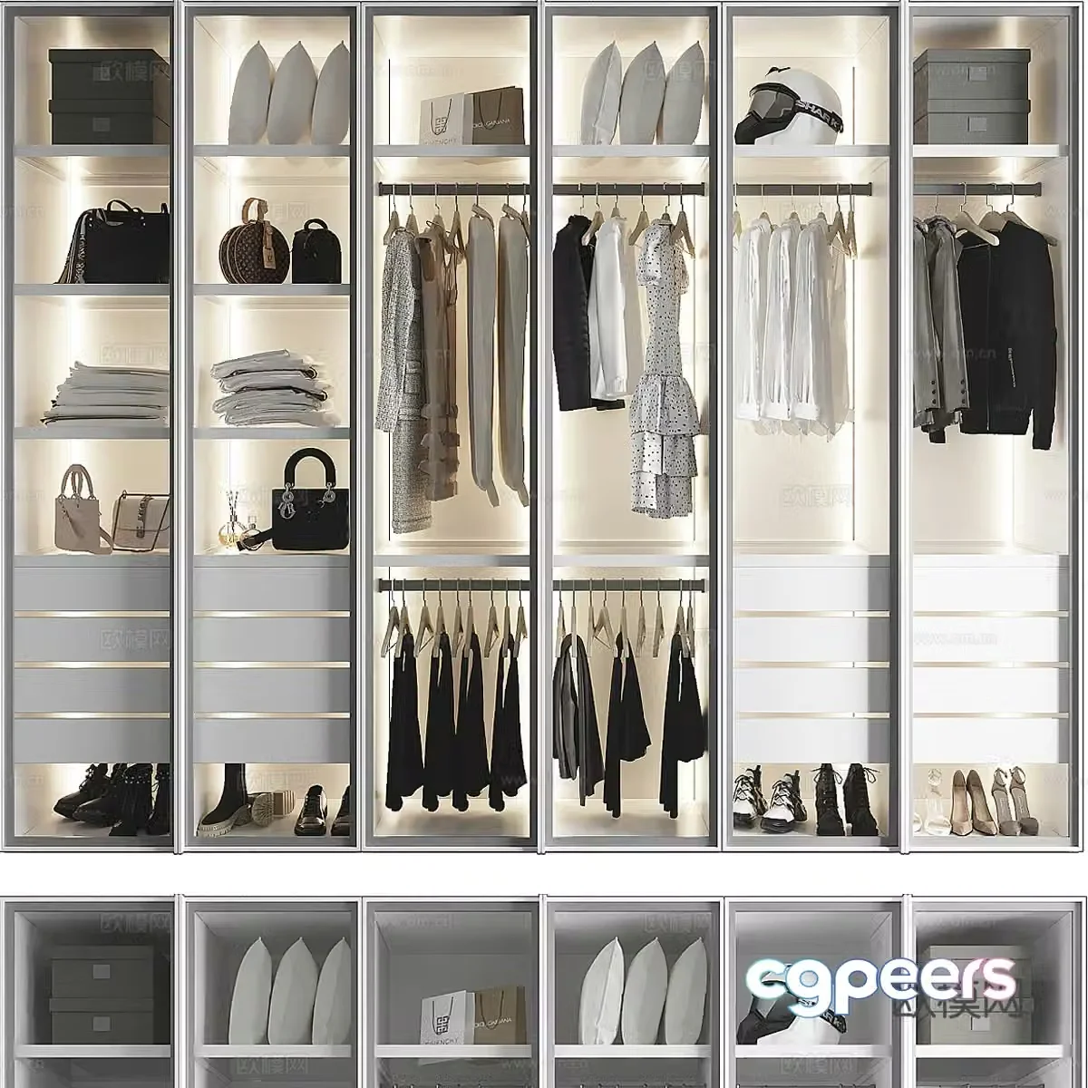 Modern Italian glass cabinet door wardrobe 3d model