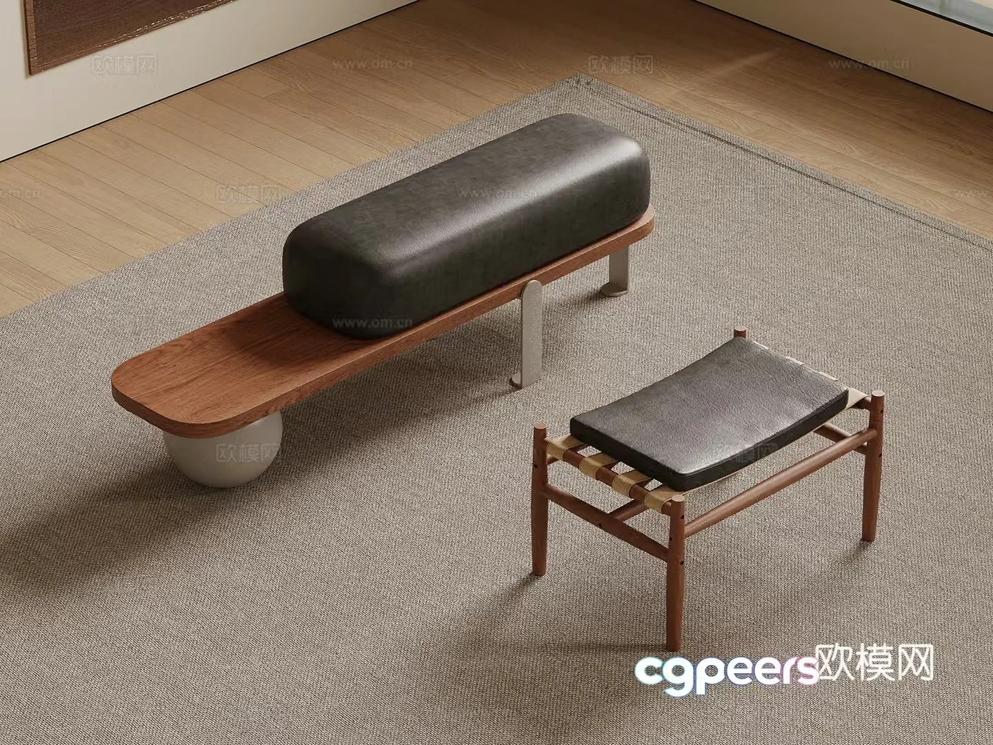 Middle-aged shoe changing stool bench stool 3d model