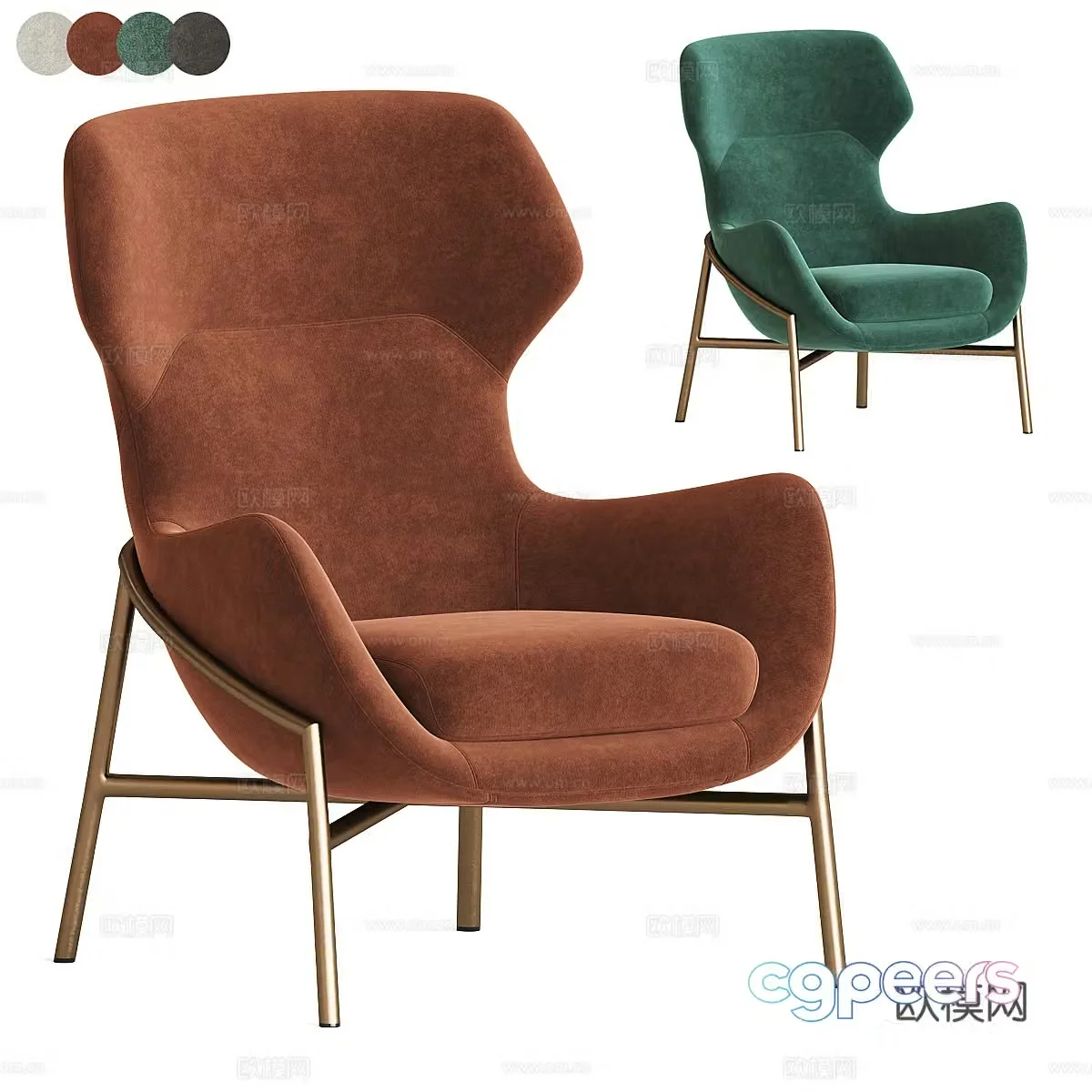 Modern light luxury Brera high-back chair 3D model