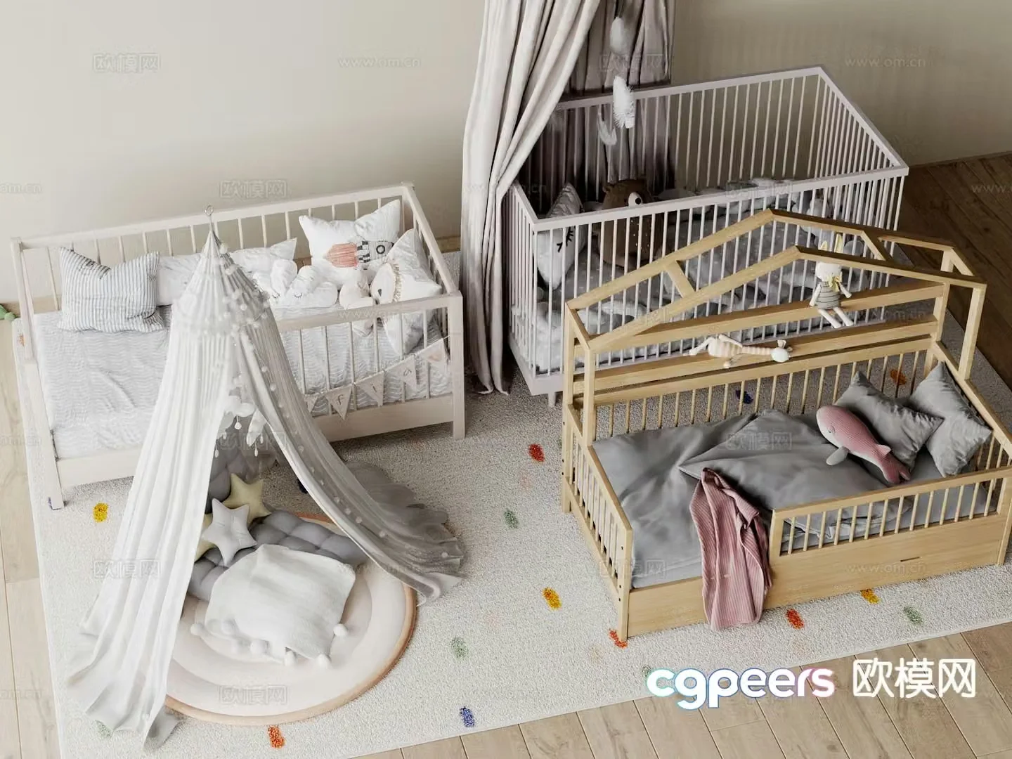 Modern children’s bed crib tent 3d model