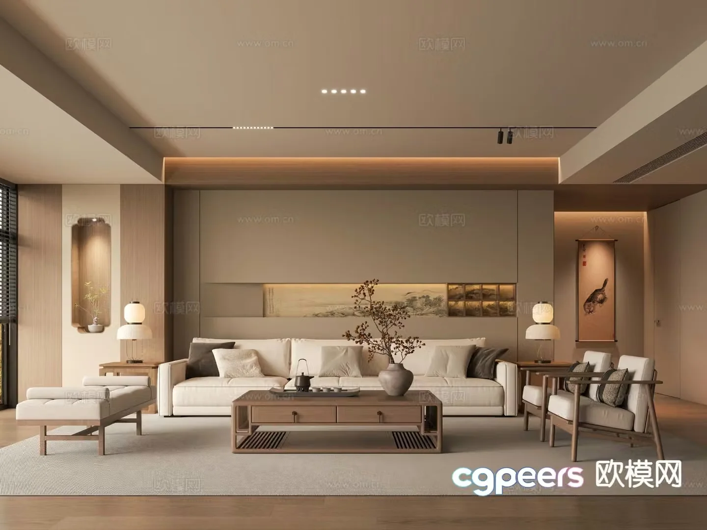 New Chinese style living room Song style aesthetics 3D model