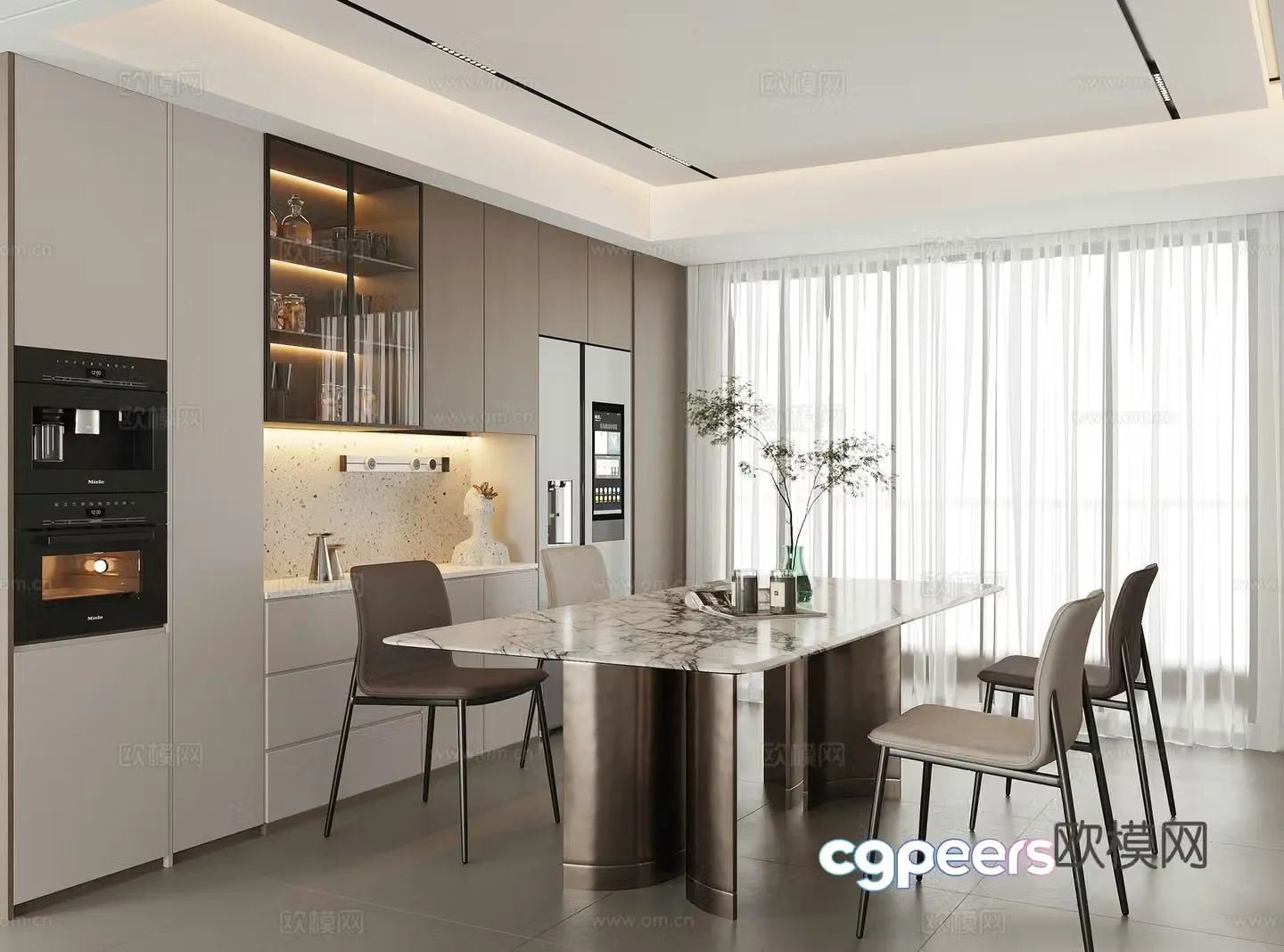 Modern home restaurant dining chair dining table wine cabinet sideboard dining table chair combination jewelry 3D model