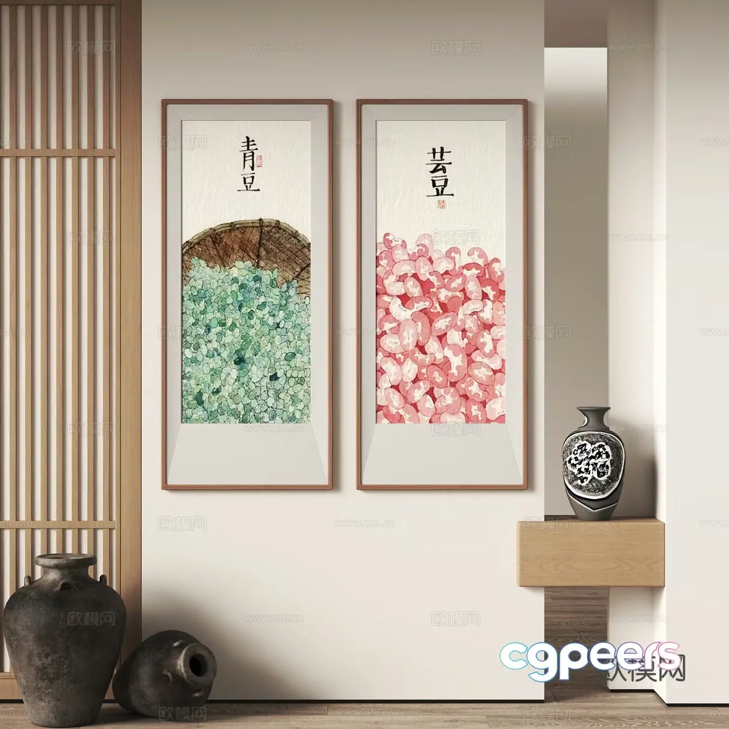 New Chinese style decorative hanging painting 3D model