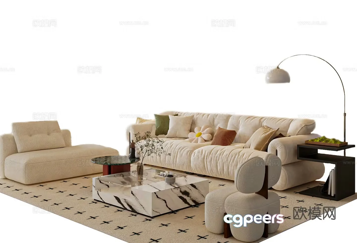 Modern cream style sofa coffee table combination living room sofa casual sofa 3d model