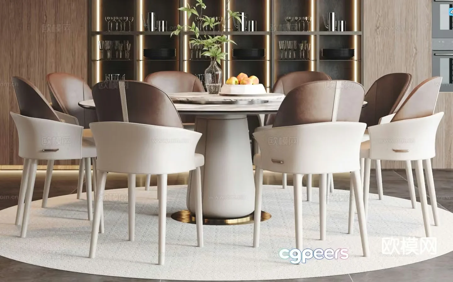 Modern round dining table and chairs 3d model