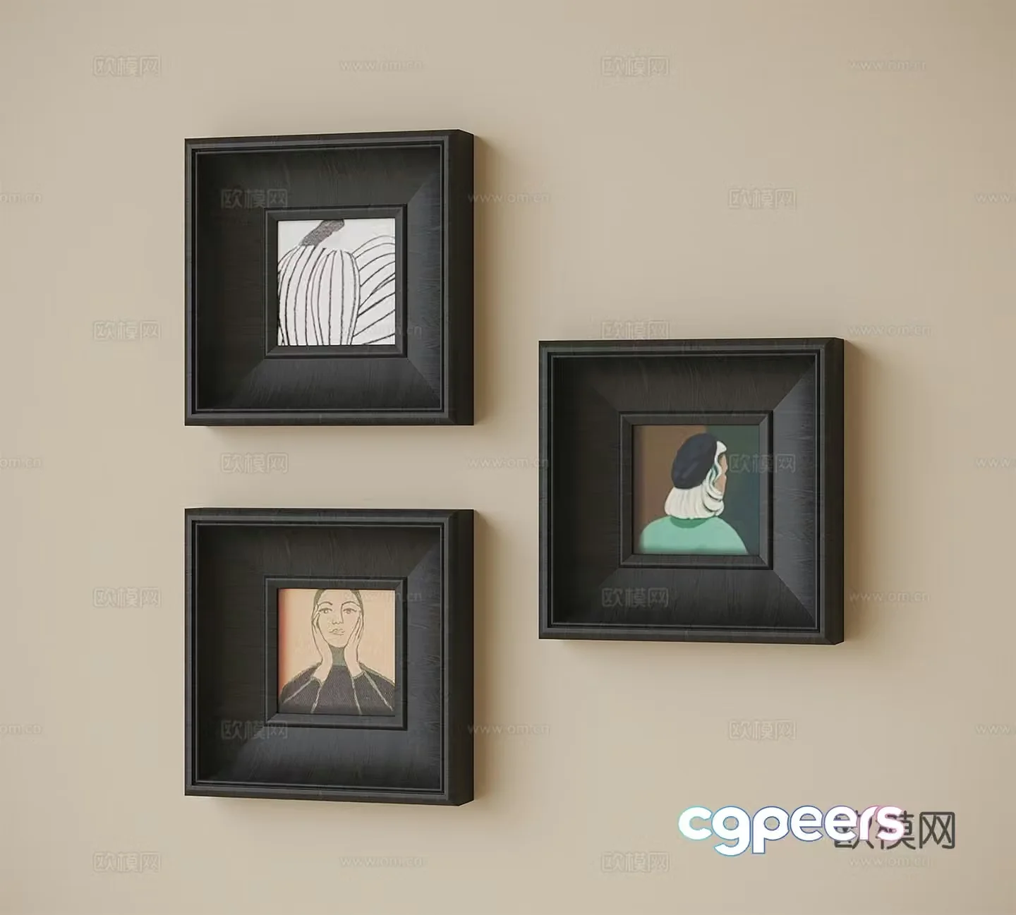 French hanging painting combination painting retro hanging painting 3d model