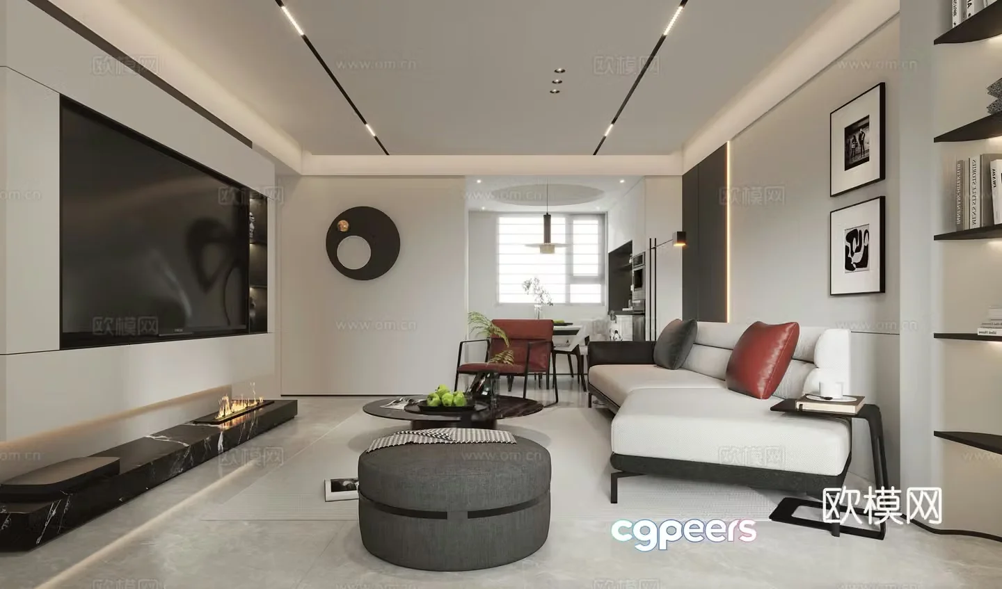 Modern 3D model of living and dining