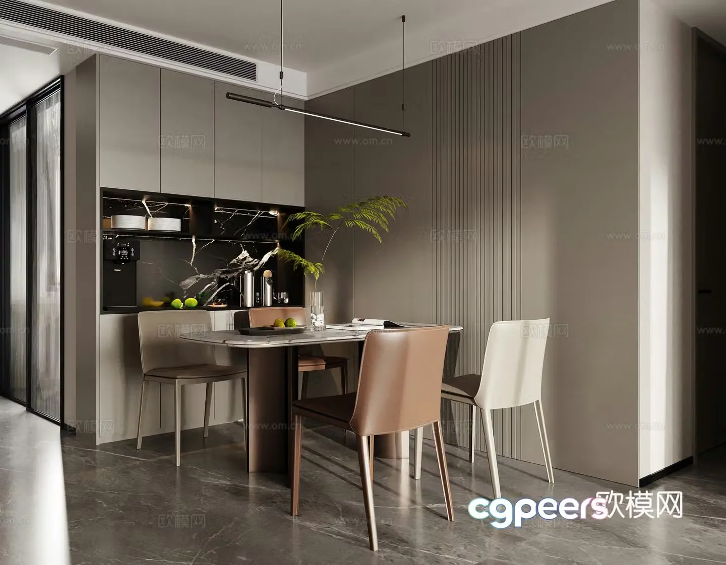Modern high-end gray restaurant dining table and chair 3d model