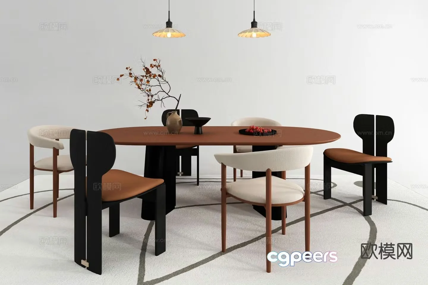 Medieval style dining table and chairs 3d model
