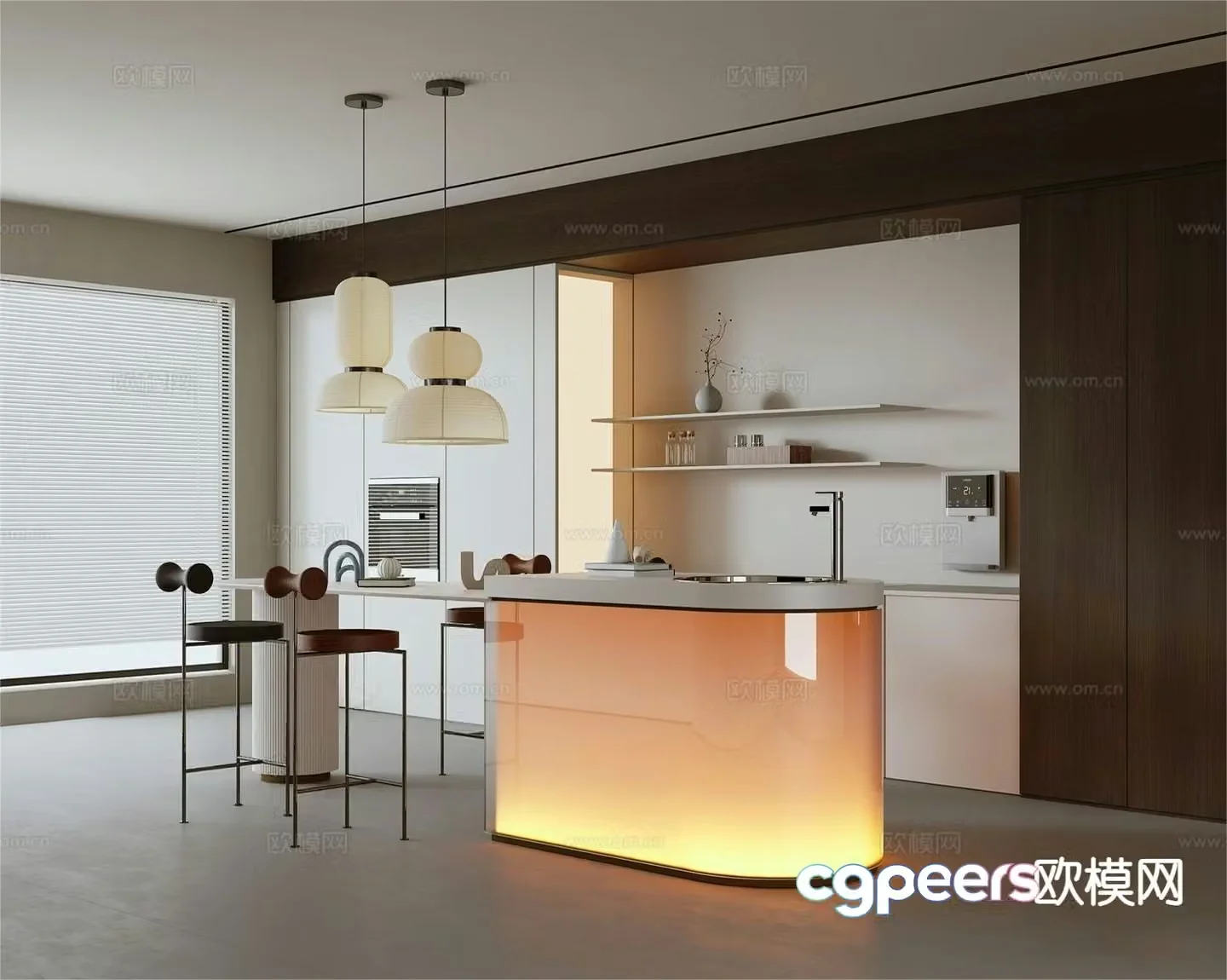 Modern island kitchen 3d model