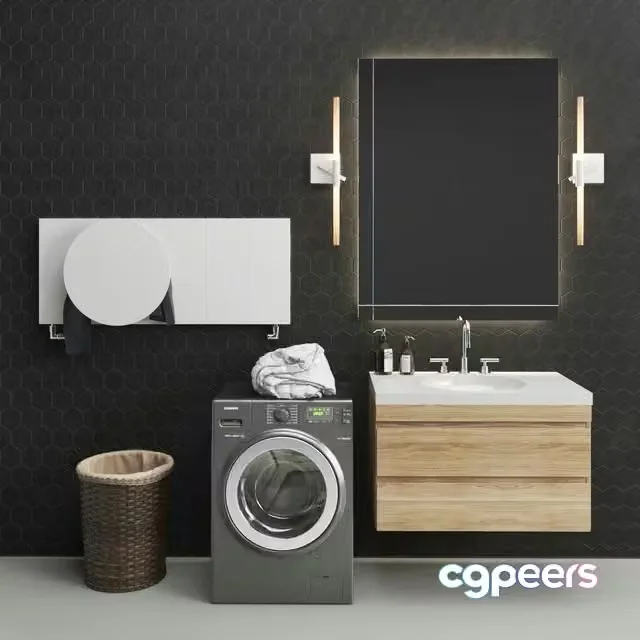 3ds Max Free – Bathroom set with SAMSUNG WF18 2XEY