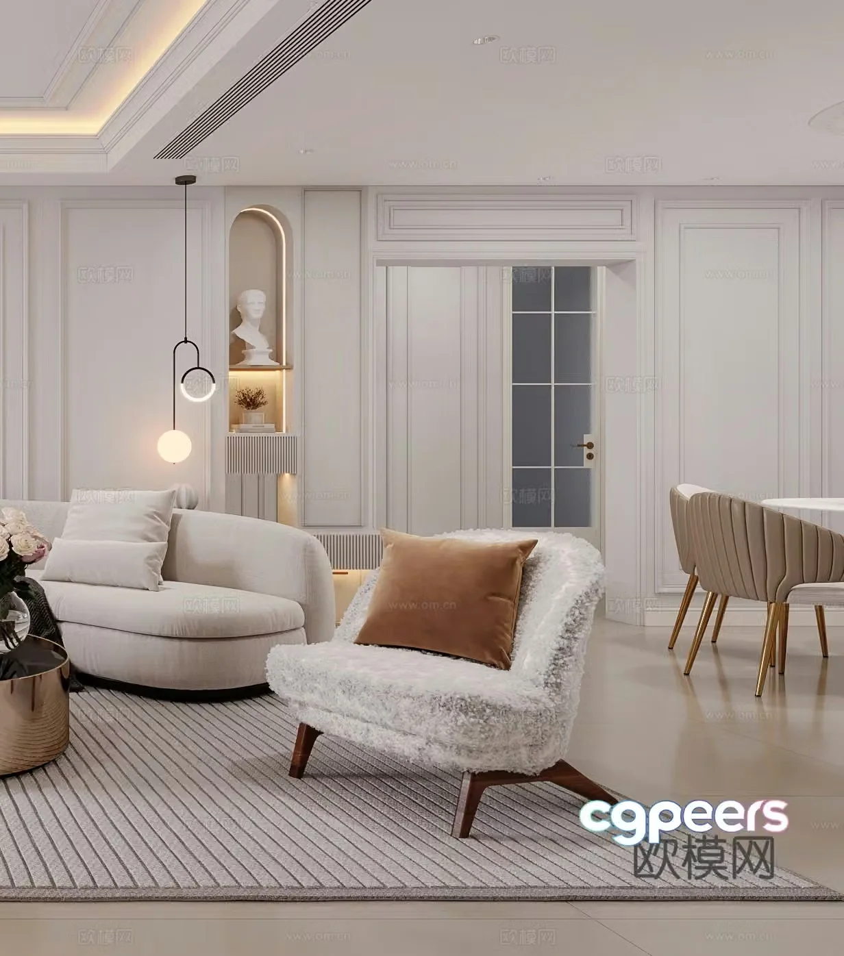 Modern leisure chair Light luxury leisure chair Single chair Chandelier French leisure chair Side date corner 3D model