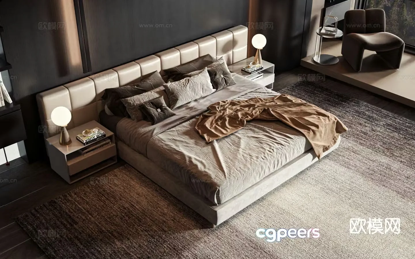 Italian double bed 3d model