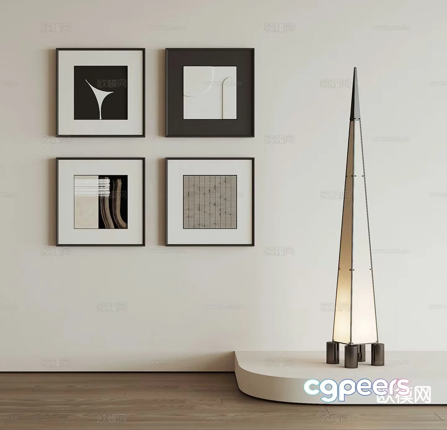 Modern hanging painting combination painting floor lamp 3d model