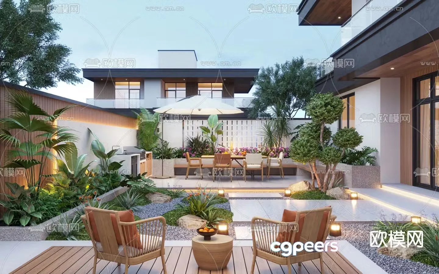 Courtyard landscape villa courtyard 3d model