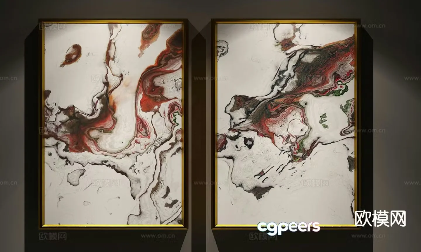 New Chinese texture painting decorative painting 3D model