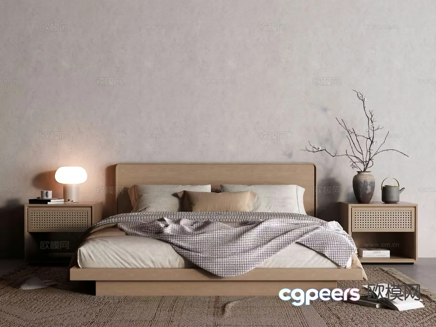 Wabi-sabi double bed 3d model