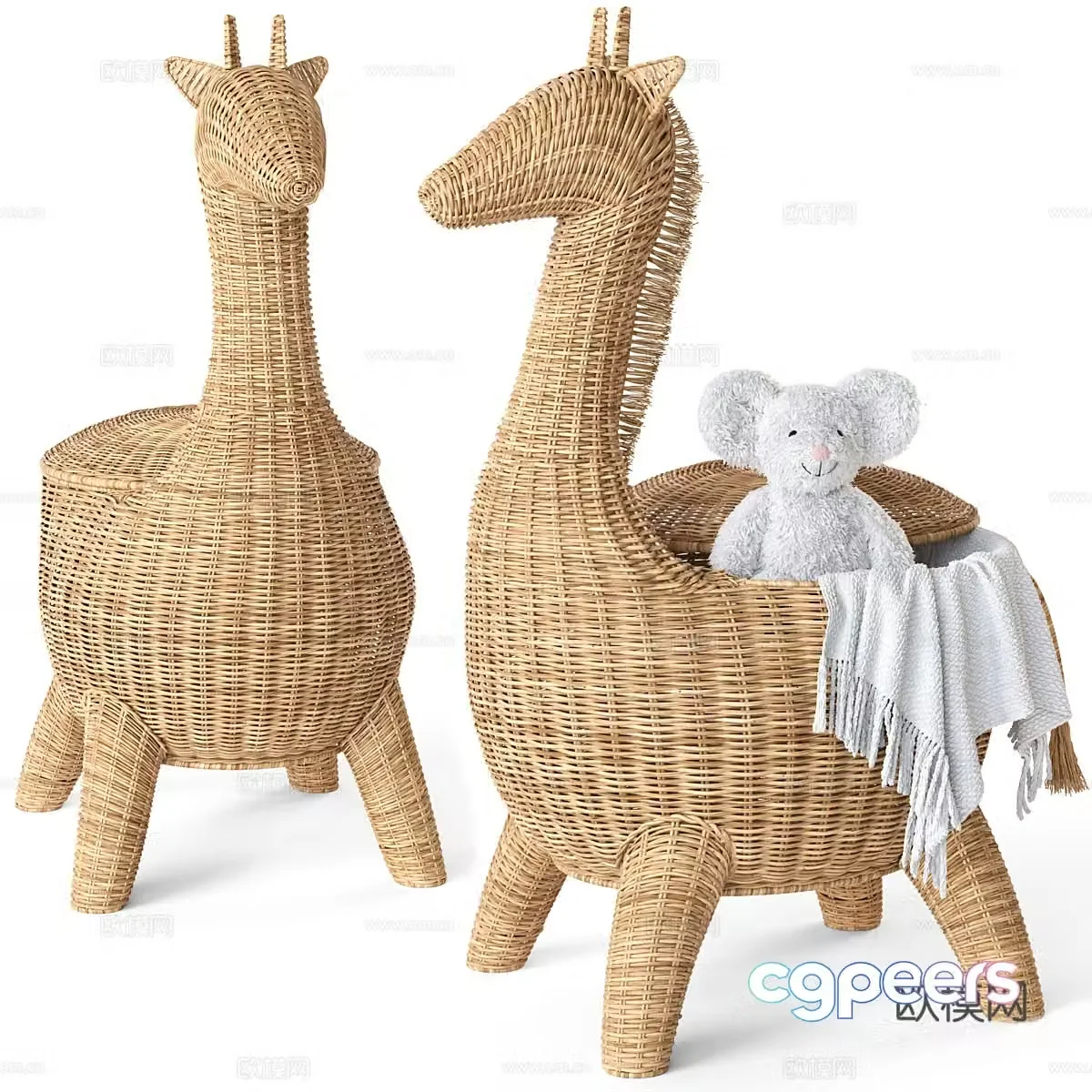 New Chinese style children’s products woven storage basket animal box 3D model