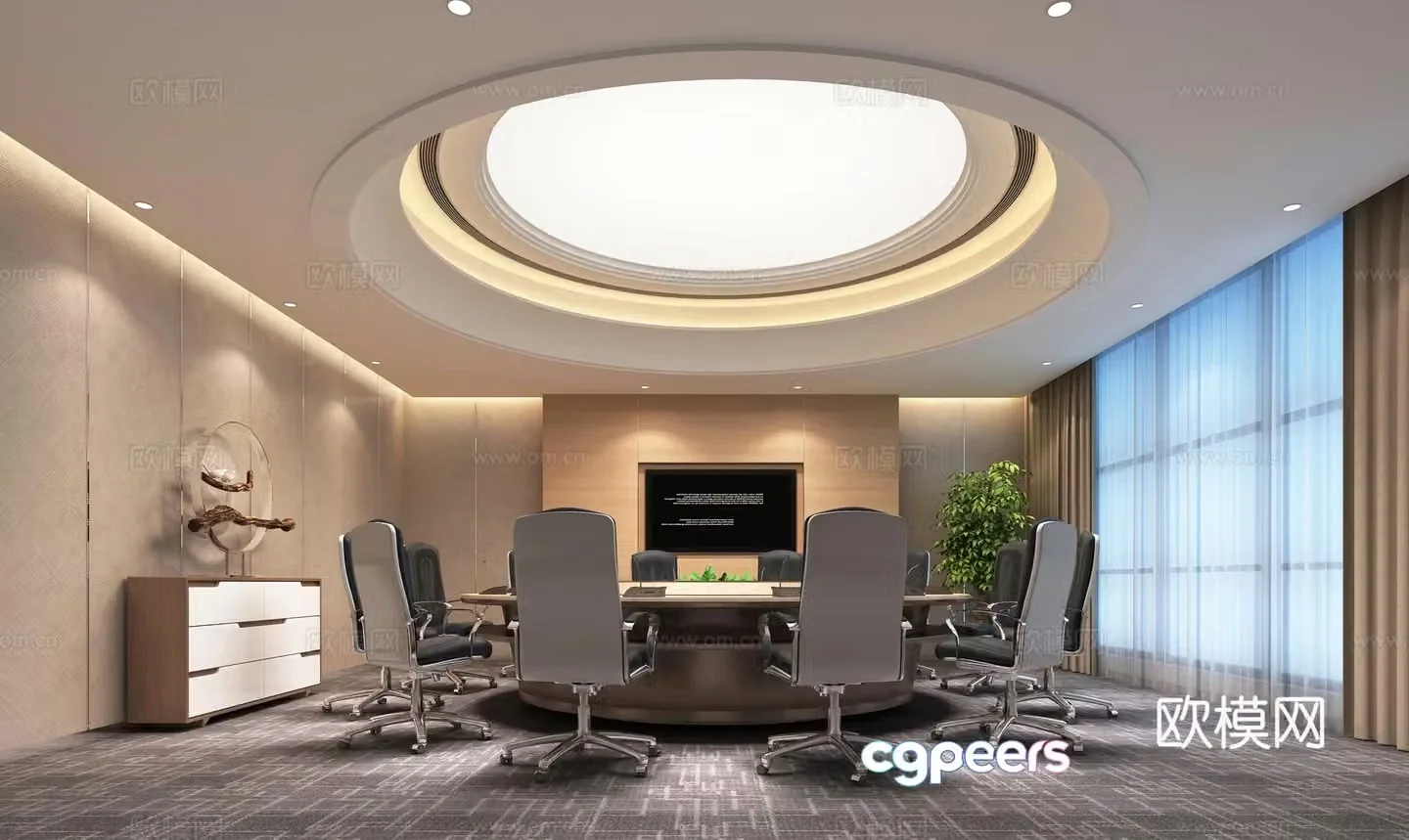 Modern conference room round conference table 3d model