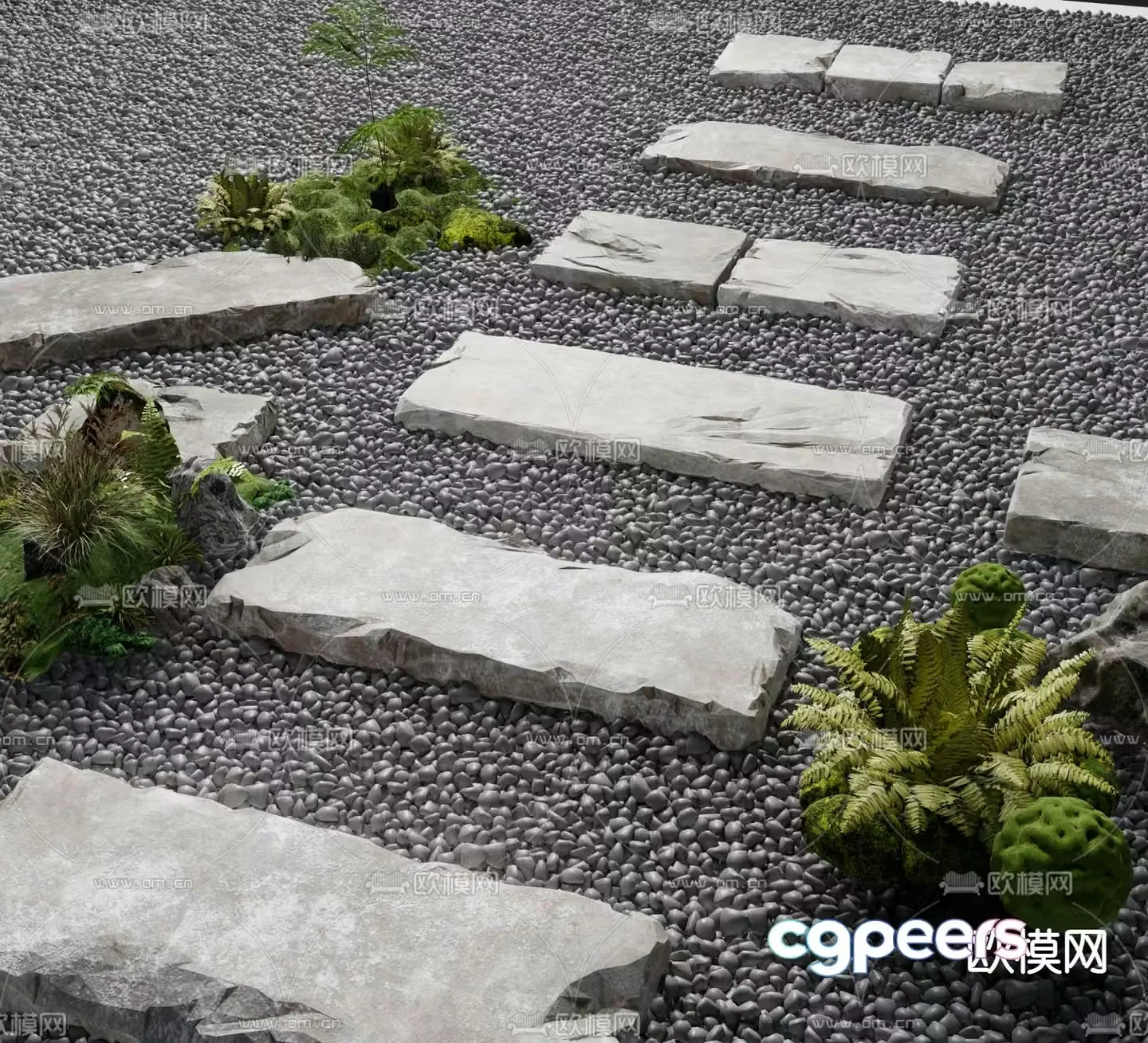 Chinese Tingbu bluestone garden road paving 3D model