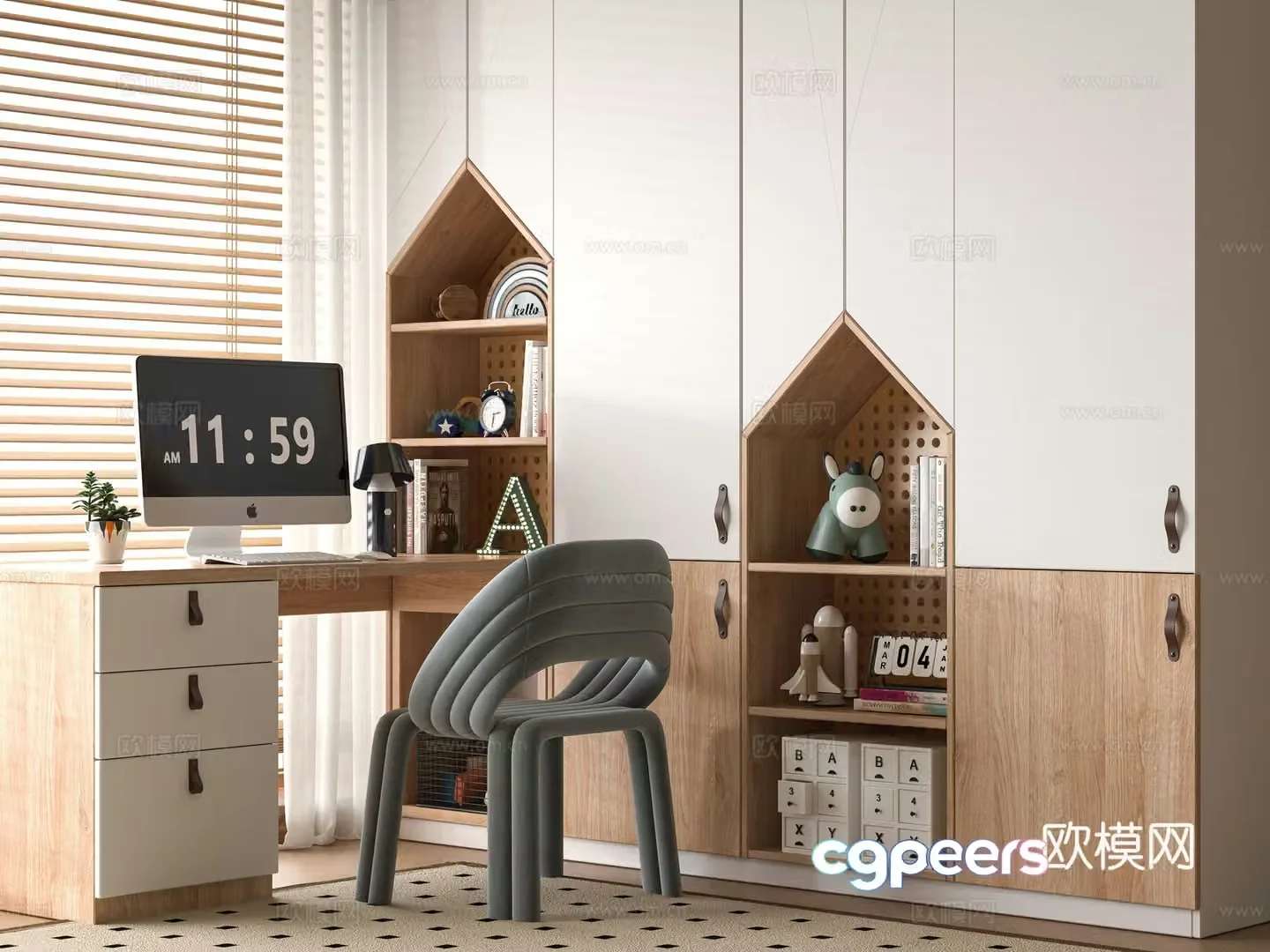 Modern children’s desk bookcase 3d model
