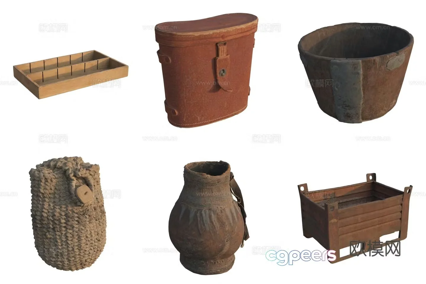 Storage wooden barrel cabinet ceramic jar 3d model