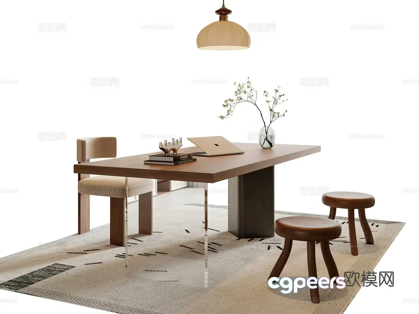 Medium style desk and chair combination 3D model