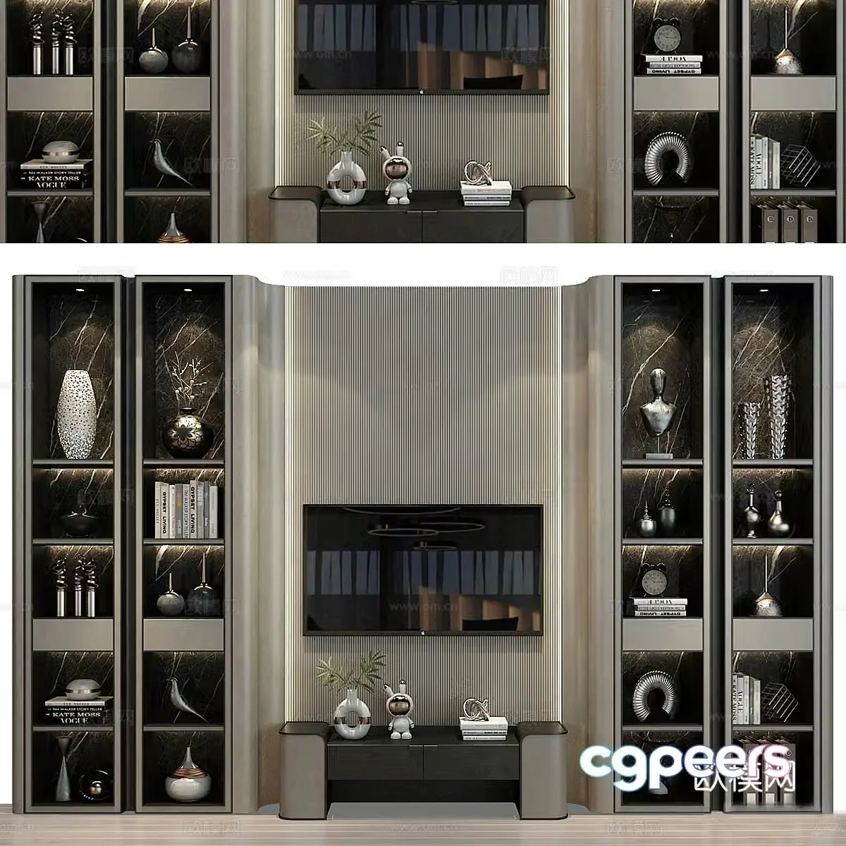 New Chinese TV background wall decorative cabinet 3d model