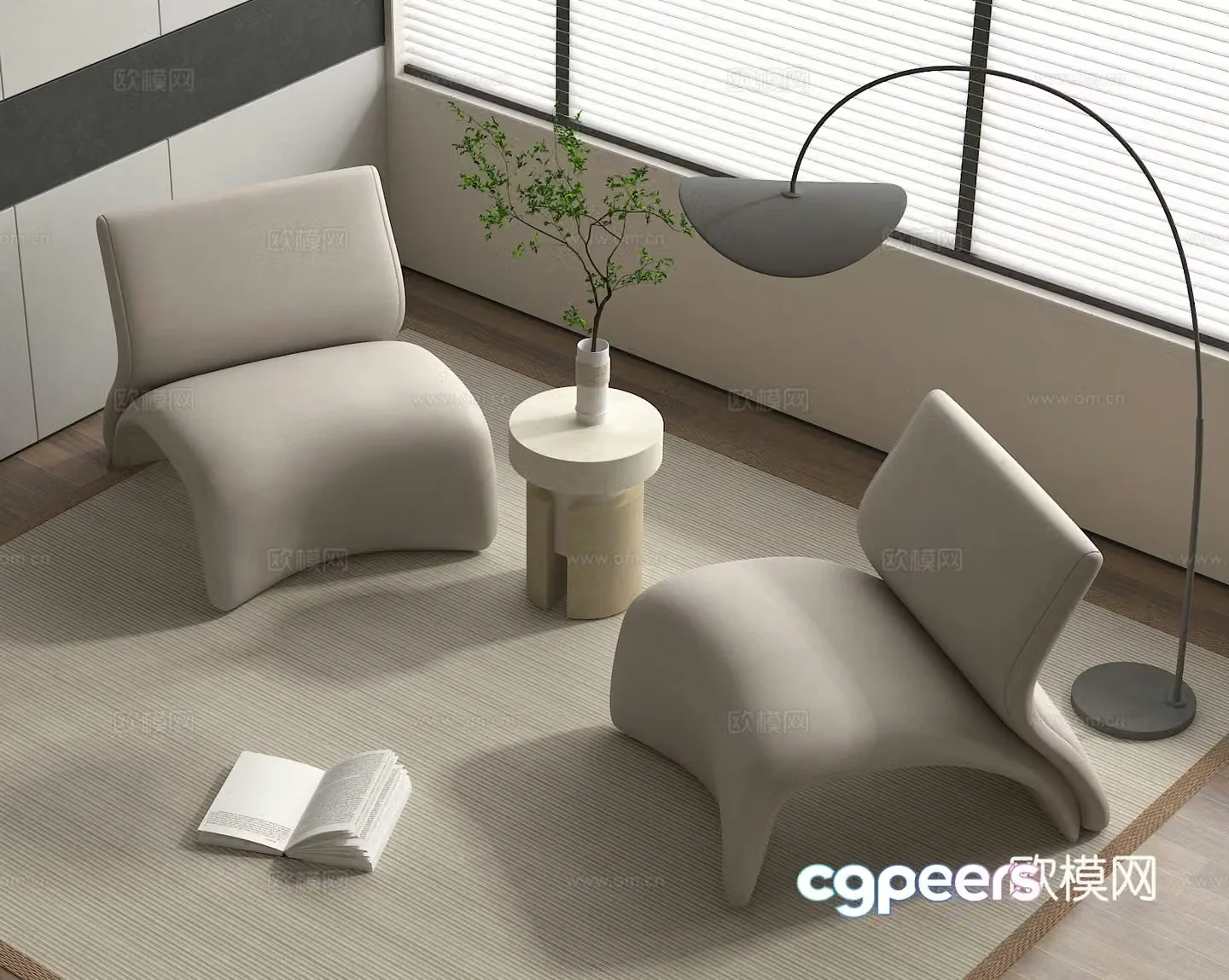 Casual sofa single chair chair coffee table vase flower art 3d model