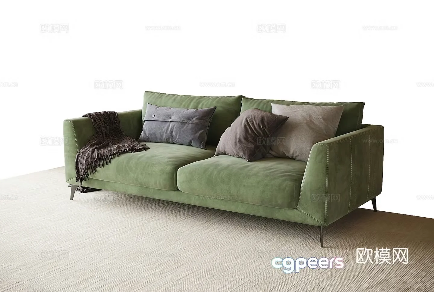 Modern double sofa fabric sofa 3d model