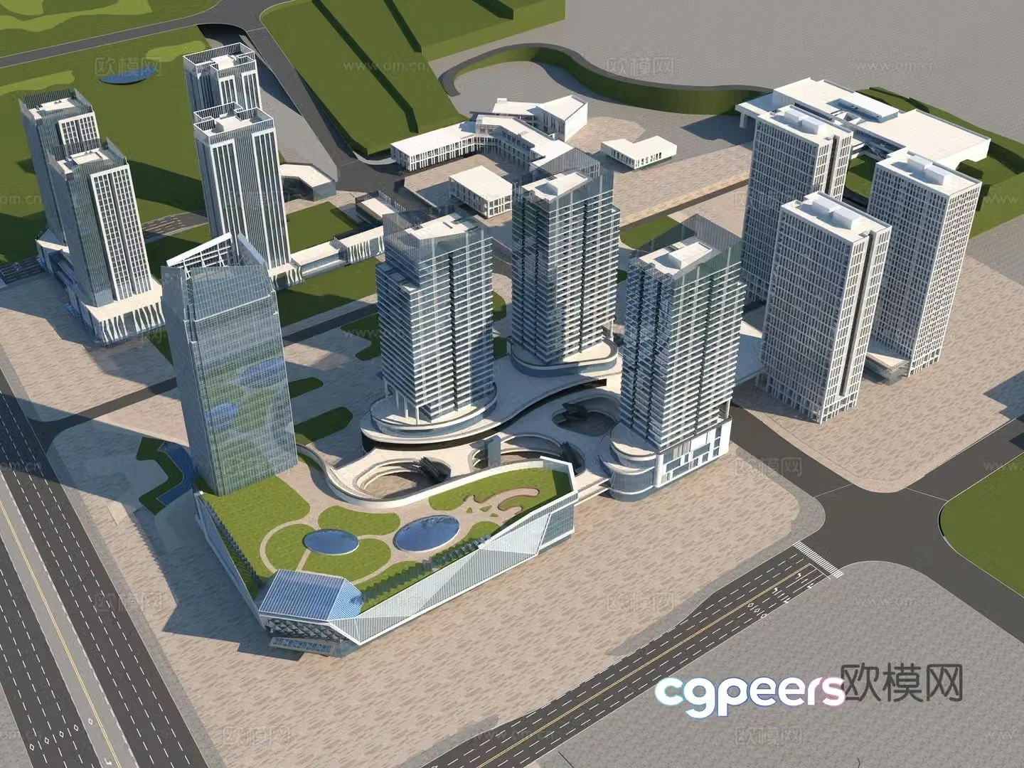 Shopping square business complex bird’s eye view 3D model